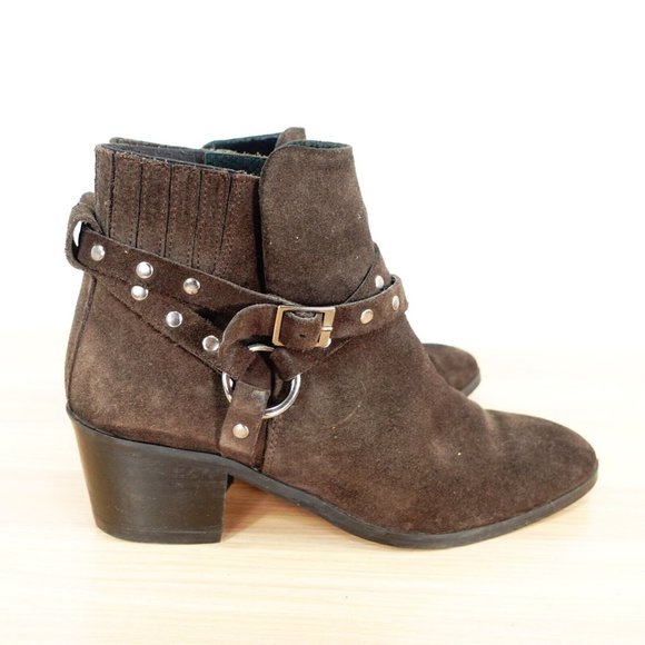 Western Brown Boots Women 7 Ankle Booties Heeled Studded Harness Pull On‎ Rodeo - Picture 2 of 13